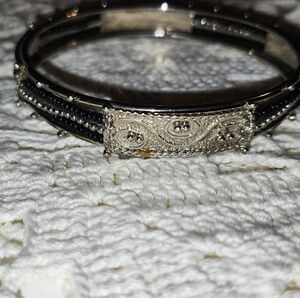 Vintage Silver Toned and Black Women's Bracelet